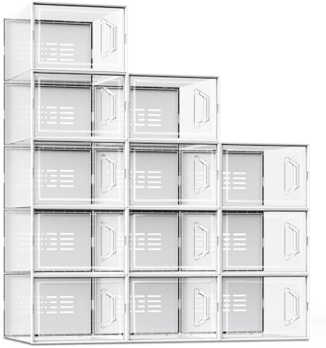SEE SPRING X-Large Shoe Storage Box Fit Size 11, Clear Plastic Stackable Shoe Organizer for Closet, Space Saving Sneaker Shoe Rack Containers Bins Holders for Entryway, 12 Pack Clear