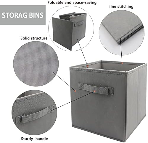 EBIGIC Mini Size 3-Pack Cube Storage Bins 9.0"x7.5"x7.5" Fabirc Foldable Closet Toy Organizer Collapsible Cloth Gray