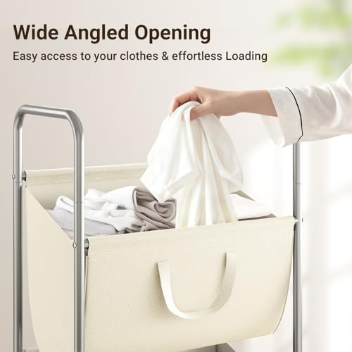 ELYKEN 3-Tier Vertical Rolling Laundry Hamper with Wheels & Removable Bags | 120L Capacity, Space-Saving Design, Locking Casters, 3 Section Laundry Sorter for Apartments, Small Spaces, Closet, Dorm