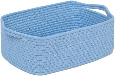CubesLand Cute and Durable Small Cotton Rope Basket for Organizing | Woven Closet Storage Bin,Shelves Closet Storage Basket, Bathroom Storage Organizer Bin, Nursery Toy Basket Bin, Blue Basket