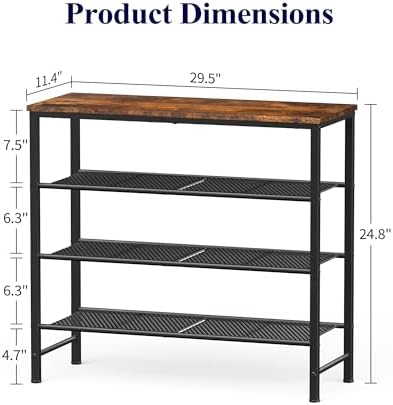 Kitsure Wooden Top Shoe Rack for Entryway, 29.5" x 11.4" x 24.8", Brown