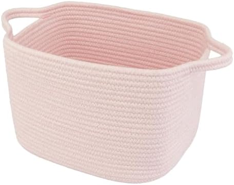 XUANGUO Woven Cotton Rope Storage Basket with Handles 13x10x9 inch Pink