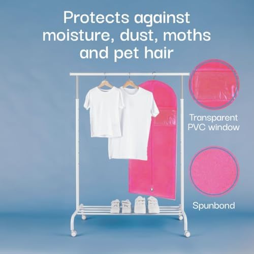 Kids Garment Bag with Clear Window, Hanging Clothes Storage Cover for Dresses, Suits & Dance Costumes, Breathable Travel Bag for Baby Toddler Child, 30" x 18", Pink, Pack of 1