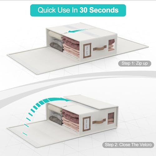 4 Pack Foldable Bed Sheets Set Organizers and Storage(Cal King Size),Linen Fabric Closet Organizers with Window,Folding Bedding Storage Box for Bedsheets and Pillow Cube Organizer-White