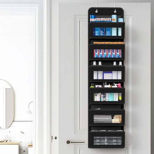 Simple Houseware 6 Clear Window Pocket Over Door Hanging Organizer, Black