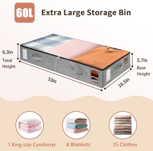 combocube 4 Pack Under Bed Storage Containers, Stackable Closet Organizers and Storage Bins with Sturdy Support, Foldable Underbed Clothes Storage Box for Blanket, Comforter, Sweater, Pillows, Shoes