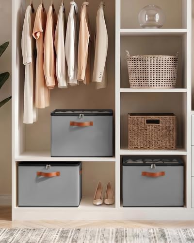 3 Pack Clear Lid Shoe Storage Cubby Foldable for Closet Bedroom ,Grey