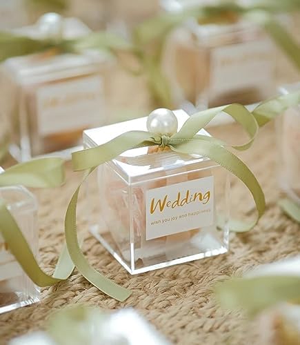 KissYou Acrylic Box with Lid Small Candy Box Clear Display Boxes Square Cube Jewelry Storage Contanier Birthday Wedding Graduation Party Decoration