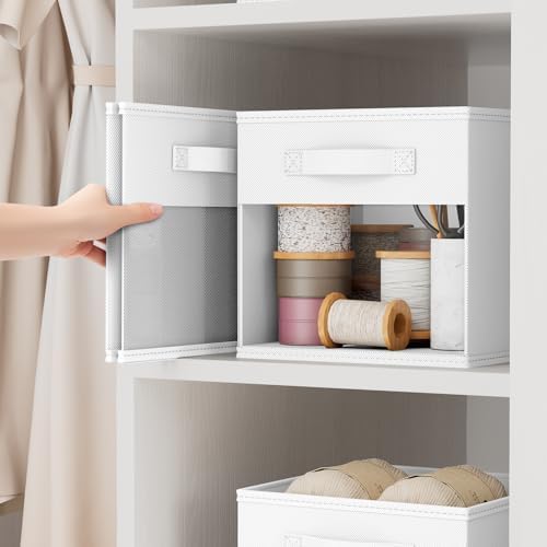 DIMJ Cube Bins, 12.2-Inch Storage Bins Cubes with Window, 6 Packs Collapsible Storage Bins with Handles, Closet Storage Baskets for Organizing Living Room, Office, 8 Pack,White