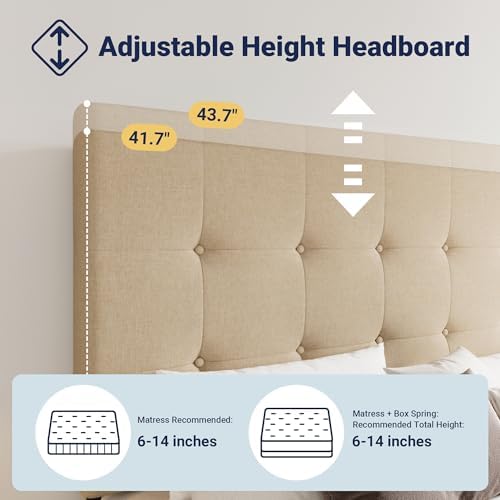 Allewie Full Size Storage Bed Frame with 4 Underbed Drawers, Beige