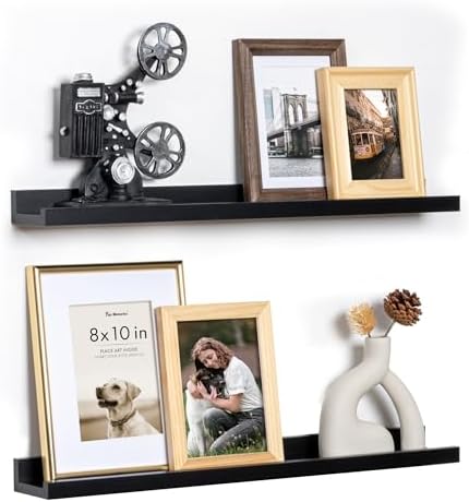 Fun Memories Picture Ledge Shelf, 24 Inch Floating Shelves Set of 2, Nursery Book Shelves for Toys Storage, Kids Bookshelf Wall Mounted for Wall Decor Books Photo Frames, Black