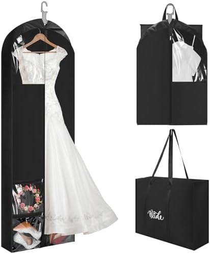 Shinylin 70" Oxford Foldable Wedding Dress Garment Bag Bride Tote Bag 4 Pockets Bride Gowns Bag for Prom Evening Dress