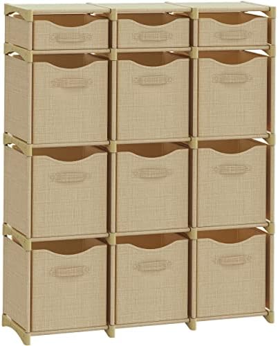 Cube Storage Organizer with Storage Bins Included - The Perfect Closet Organizers and Storage Solution. Includes 12 Storage Cubes, Great For Toy Storage, Closet Storage, Clothes Storage (Beige)