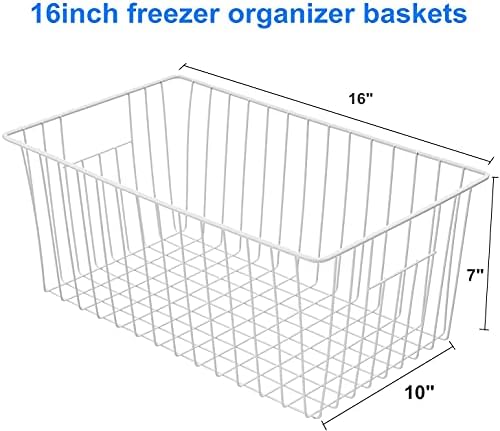 16inch Freezer Wire Storage Organizer Baskets, Household Refrigerator Bins with Built-in Handles for Cabinet, Pantry, Closet