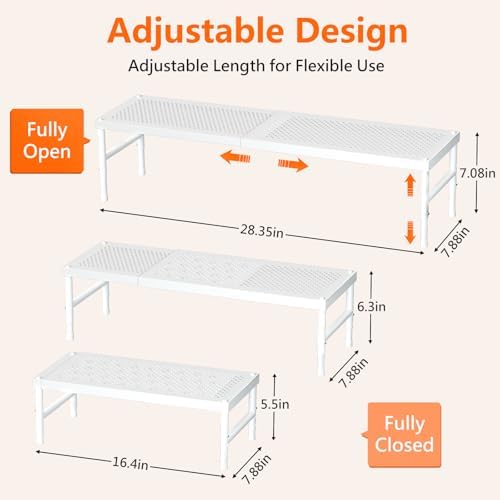 2 Pack Expandable adjustable stackable kitchen cabinet organizer,spice rack | Counter Shelf for Cabinets,Small Cupboard Organizers,Heavy Duty Metal Pantry Storage Shelves Racks for kitchen,bathroom