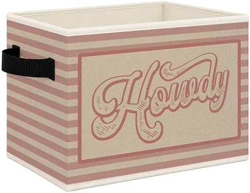 Pink Western Howdy Foldable Storage Bins Box with Handles, Pink Striped Western Nursery Collapsible Toys Books Clothes Organizer Basket for Kids Girl Nursery Room Bedroom Bathroom
