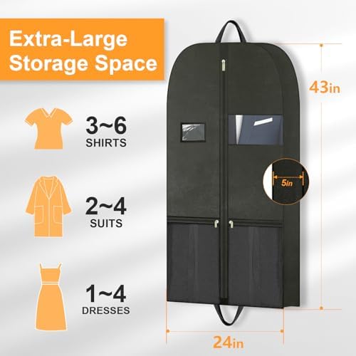 Travel Garment Suit Bag 43" for Hanging Clothes Storage for Men Suits Shirt