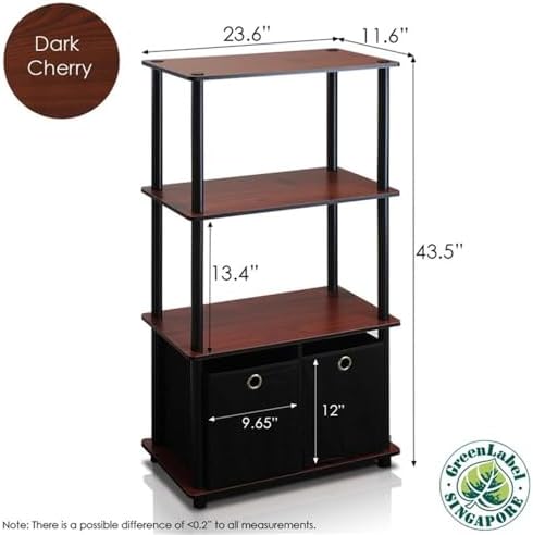 Furinno GO GREEN Storage Shelf Set of 2, 4-Tier Storage Rack with Bins, Book Shelf, Display Rack, with Storage Bins, for Organization and Storage, Living Room, Home Office, Dark Cherry