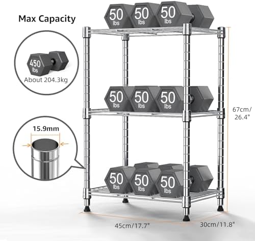 M MZG 450 lbs Wire Storage Shelving 3-Tier Utility Shelving Unit Steel Organizer Wire Rack for Home,Kitchen,Office,Chrome(11.8" D x 17.7" W x 26.4" H)