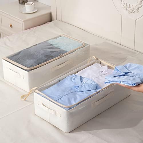 CYhom Under Bed Storage Bins Frame Storage Box Oxford Fabric Sturdy Underbed Container Foldable Stackable Large Capacity Clothes Organizer