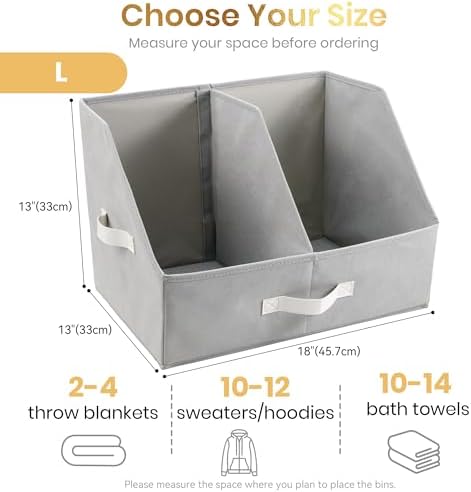Closet Organizers Storage, Large Collapsible Bin 2pc, Light Gray
