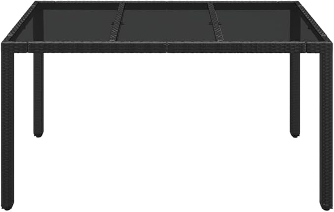 vidaXL Patio Dining Table with Glass Top - Outdoor Furniture, Poly Rattan Design, Stylish Black Finish, Easy to Assemble, Weather-, Durable and Stable, Size: 59.1"x35.4"x29.5"