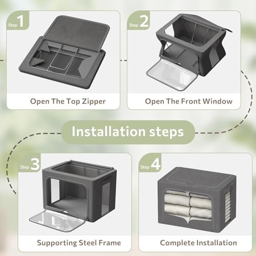 FHSQX 3 Pack Clothes Storage Bins with Metal Frame