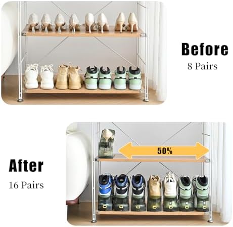 shoe slots organizer, Clear Shoe Stacker, Adjustable Level Shoe Rack,Storage Space Saver for Sneakers Display(Green Transparent, 4Pack)
