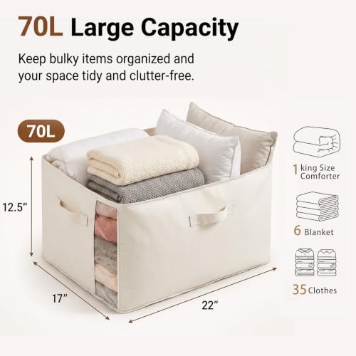 2Pack Canvas Storage Bags for Clothes & Comforters with Clear Window, Beige
