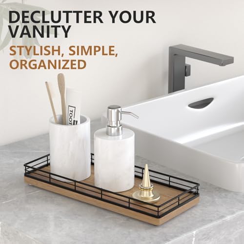 Bathroom Tray for Counter Top Organizer, Acacia Wood Vanity Tray (Pack of 2)
