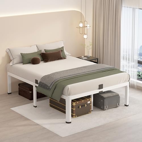 MAF 12 Inch Full Size Metal Platform Bed Frame White with Round Corner Legs