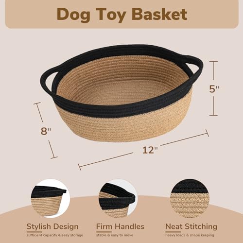 Goodpick Small Woven Rope Gift Basket Empty, 12" x 8" x 5", Jute and Black