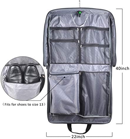 Foldable Carry On Garment Bag Fit 3 Suits, 44-inch Suit Bag for Travel and Business Trips with Shoulder Strap