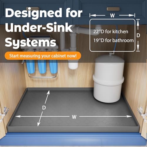 Jin&Bao Under Sink Mat 22" x 19" Waterproof Silicone Cabinet Kitchen Liner | Silicone kitchen cabinet protector, bathroom shelf liner, raised edge traps leaks, anti-slip, easy to clean & dishwasher safe