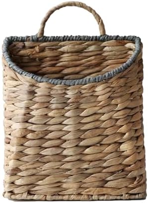 GYASVWU Woven Hanging Basket Water Hyacinth Hanging Wall Basket Wicker Handmade Baskets for Garden Farmhouse Home (Paper rope mouth)