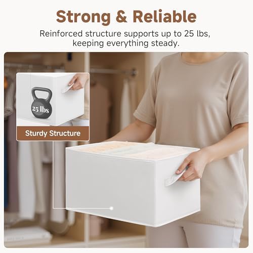 StorageWorks Closet Storage Bins, White, Large, 3-Pack | Collapsible Shelf Baskets, Storage Bins for Clothes, Closet Organization and Storage