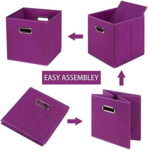 Fabric Cloth Storage Bins,Fabric Cube Organizer with Dual Handles Foldable Cube Storage Baskets for Home Bedroom Storage,Set of 8,(Purple)