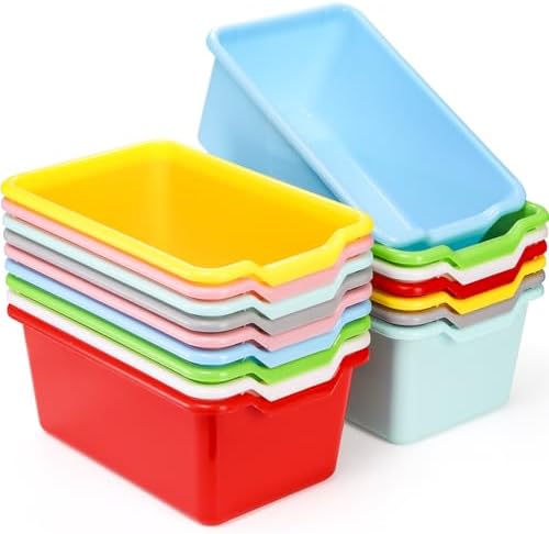 WUWEOT 16 Pack Cubby Bins Classroom Toys Bins, Plastic Books Storage Bins, Easy-to-Grip Stackable Crafts Organizer for Classroom, Nursery, Playrooms And Home Organization