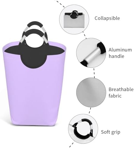 Large Laundry Hamper Bag, Light Lavender Trend Color Collapsible Laundry Basket Dirty Clothes Organizer Washing Bin for Family Essentials Storage