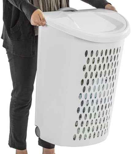 The White Wheeled Plastic Laundry Hamper – Adult-Sized Rolling Basket With Handles For Home