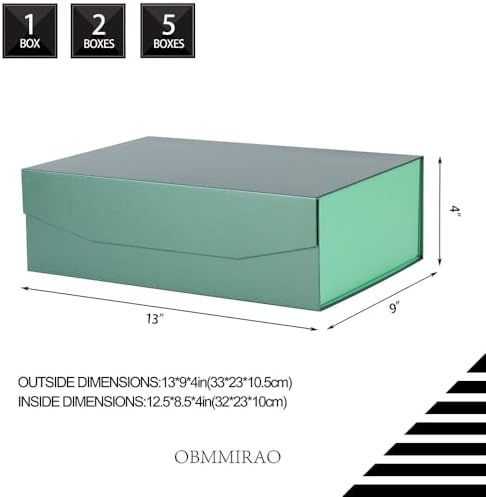 Green Magnetic Large Gift Box with Lid, 13x9x4 Inches, 1Pcs