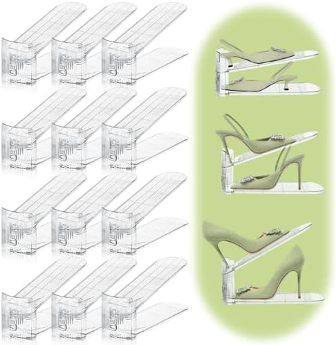 12 Pack Shoe Slots Organizer for Closet, Adjustable Shoe Stackers for a Pair of Shoes Shoe Rack Storage Shoe Space Saver 50% Shoe Shelf Display Holder for Closet