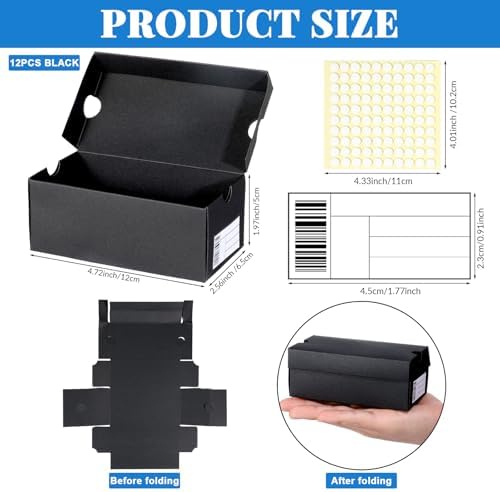 Bornerwhite 12 Sets Mini Shoe Gifts Boxes Mini Sneaker Boxes 4.7x2.5x2 Small Shoe Cases Cardboard Sports Theme Small Gift Case with Writable Label Birthday Party Favor for Candies Cookies Snacks Black