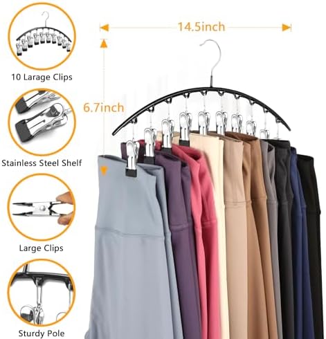 Legging Hangers for Closet Organizer, Hat Hangers for Closet 2 Pack with 10 Clips Holds 20 Leggings, Legging Hanger, Pants Storage Organizer Suitable for Socks, Panties, Underwear, Pants