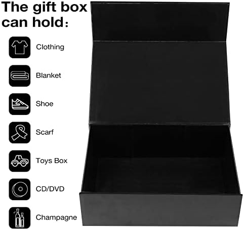 Aimyoo Large Black Collapsible Gift Box with Magnetic Closure Lids 13.8x9x4.3 in, Bridesmaid Groomsman Proposal Boxes, Rectangle Present Box for Graduation Birthday Storage (1 Pack)