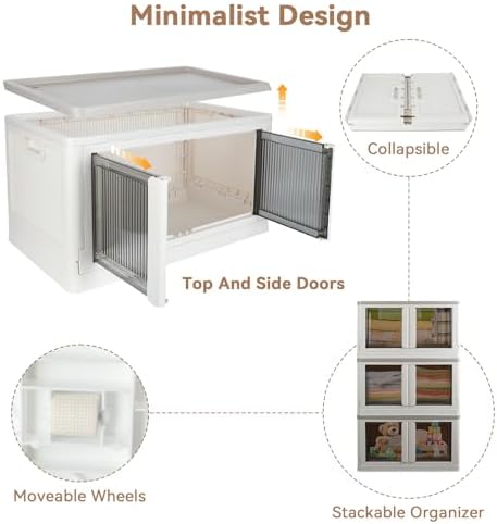 Storage Cabinet with Lids, Foldable Box, 8.4 Gallon (32L), With Double Door and Buckle, Collapsible, Underbed or Countertop Use, Classy For Father and Mother, Mike White