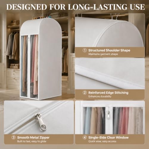 43" Cotton Garment Bags for Hanging Clothes and Storage, 3 Pack