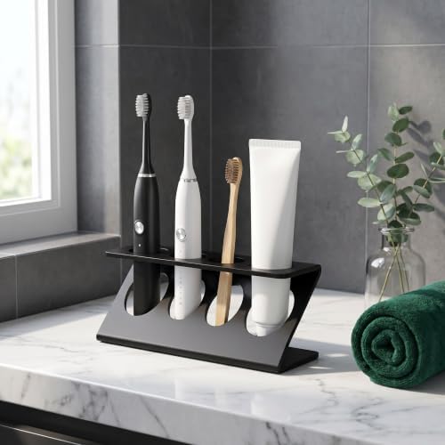 TKLNLQ Bathroom Sink Toothbrush Holder (Black) | It's perfect for holding all kinds of electric toothbrushes, makeup brushes, razors, and stuff like that.
