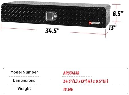 FORWODE 34 Inch Aluminum Truck Tool Box Lockable Truck Bed Tool Box Waterproof Truck Bed Storage Box with Gas Struts Truck Tool Chest for Pickup, Truck Bed, RV, Trailer & Garage (Black)
