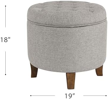 HomePop 19" Button Tufted Round Storage Ottoman - Gray Fabric